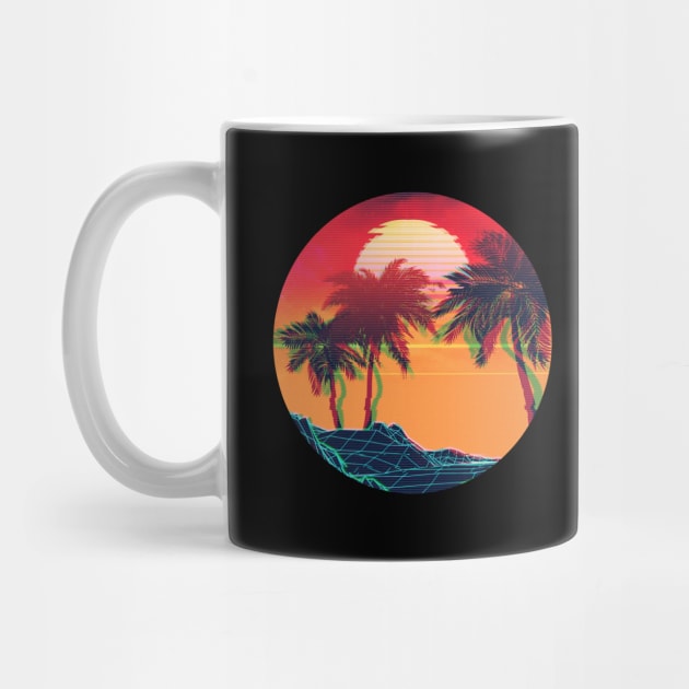 Vaporwave landscape with rocks and palms by AnnArtshock